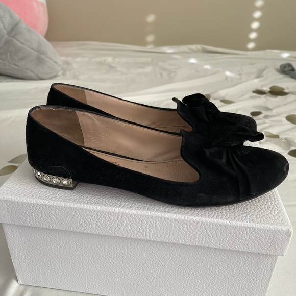 Authentic MIU MIU - Crystal Heel Velvet Loafer - 38 black - Picture 1 of 6